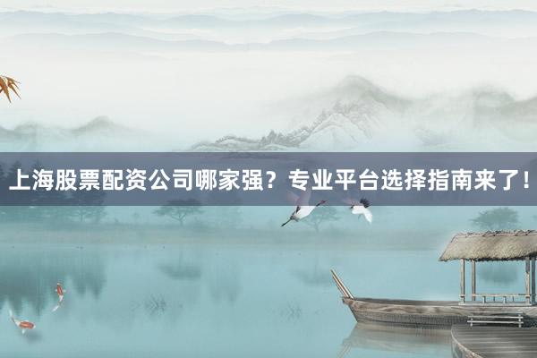 上海股票配资公司哪家强？专业平台选择指南来了！