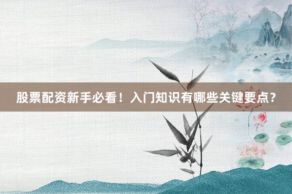 股票配资新手必看！入门知识有哪些关键要点？