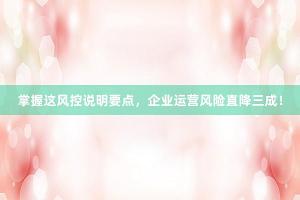 掌握这风控说明要点，企业运营风险直降三成！