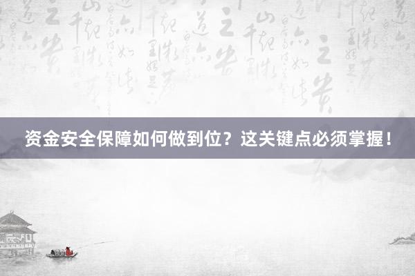 资金安全保障如何做到位？这关键点必须掌握！
