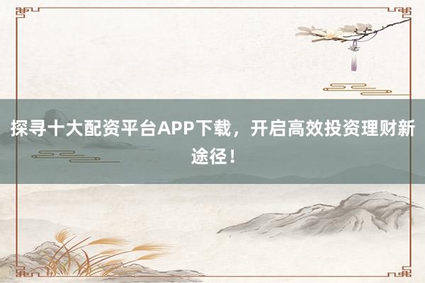 探寻十大配资平台APP下载，开启高效投资理财新途径！