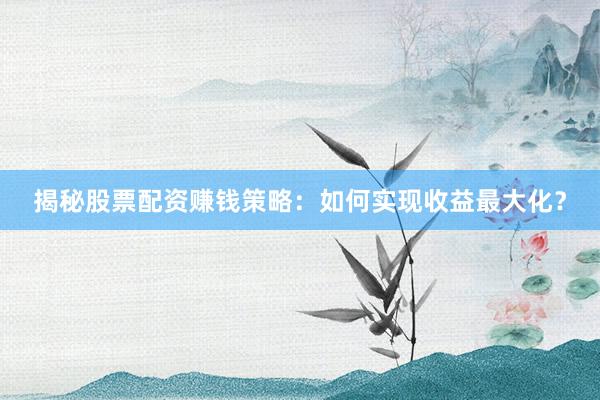 揭秘股票配资赚钱策略：如何实现收益最大化？