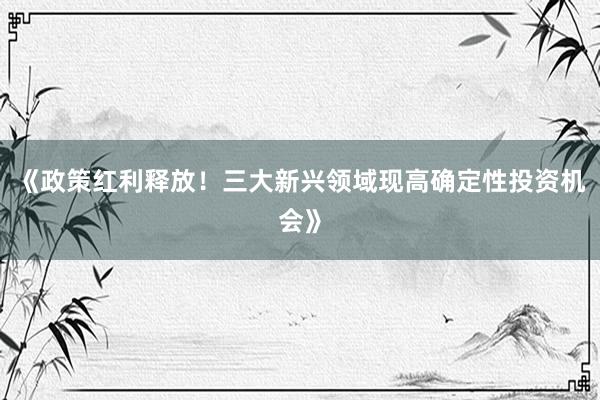 《政策红利释放!三大新兴领域现高确定性投资机会》