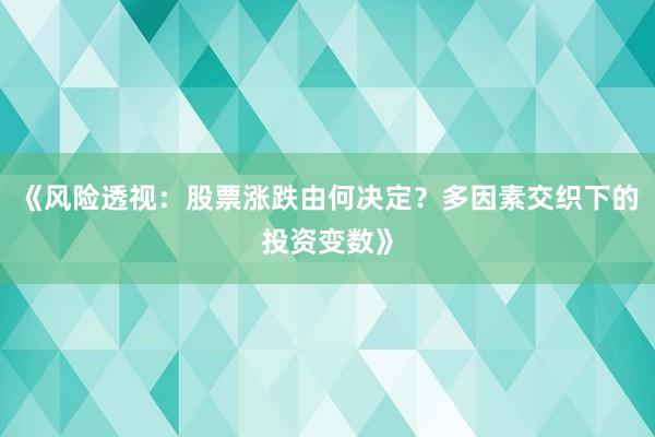 《风险透视：股票涨跌由何决定？多因素交织下的投资变数》