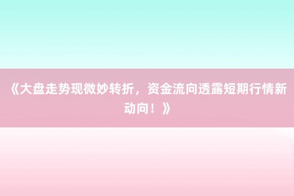 《大盘走势现微妙转折，资金流向透露短期行情新动向！》