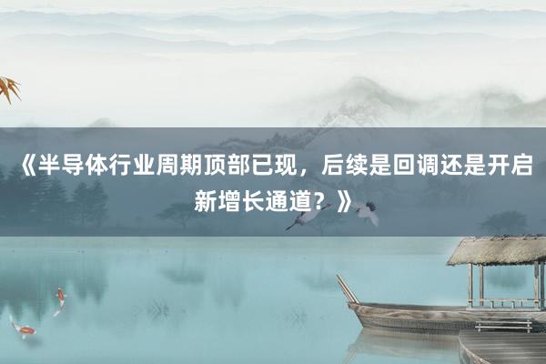 《半导体行业周期顶部已现，后续是回调还是开启新增长通道？》