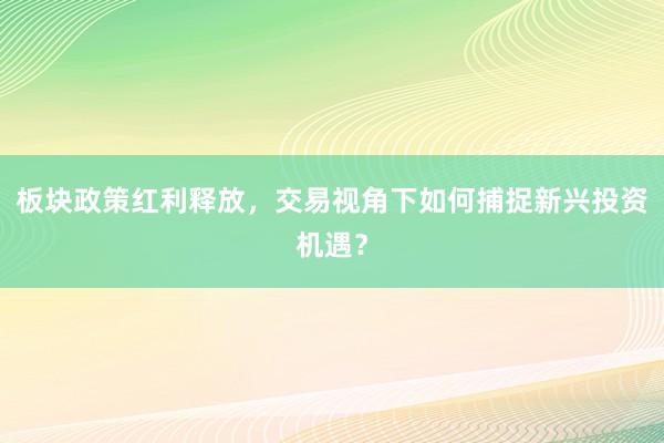 板块政策红利释放,交易视角下如何捕捉新兴投资机遇?